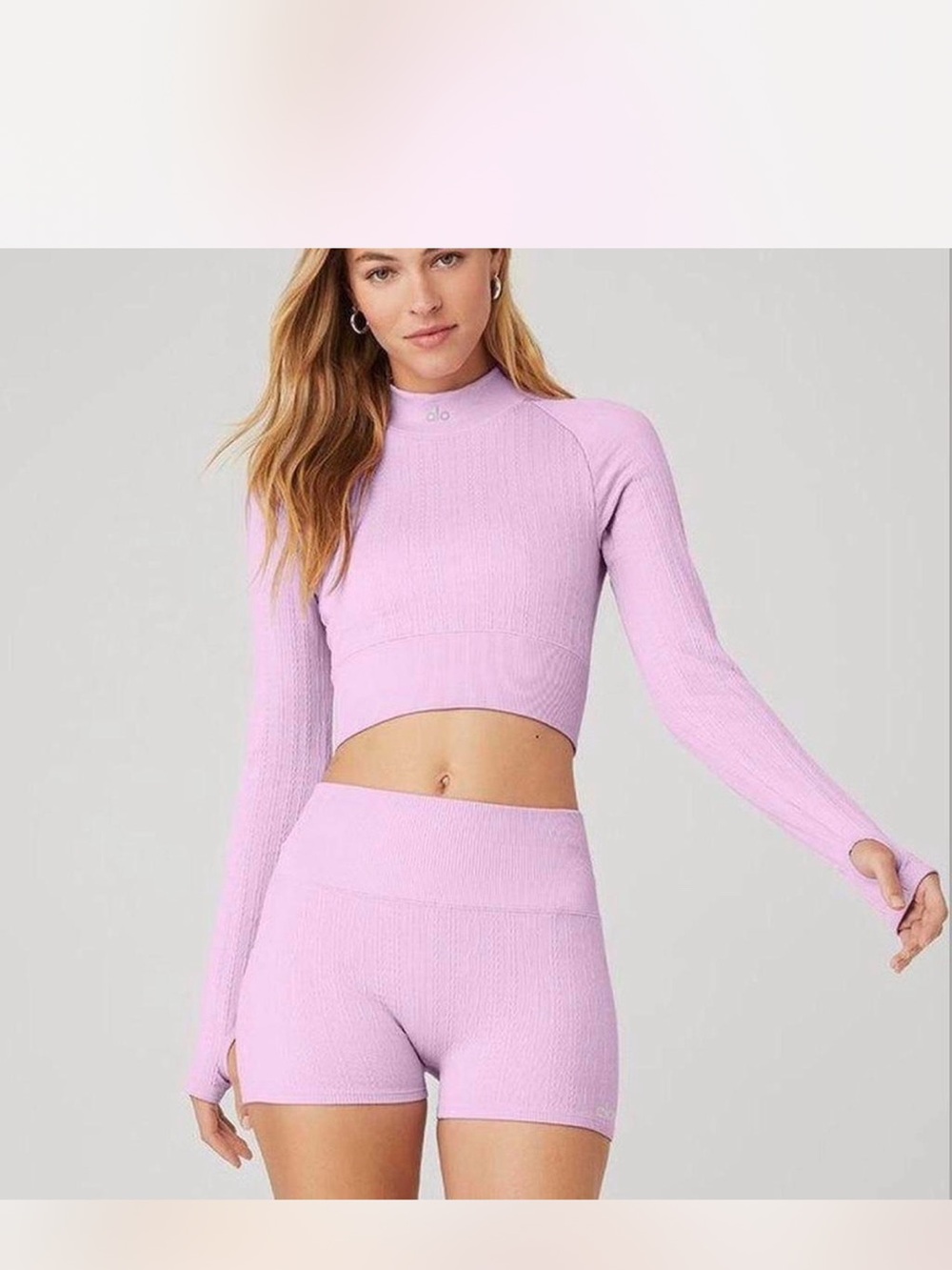 ALO Yoga Ribbed Crop Top & Biker Short Set - Lavender